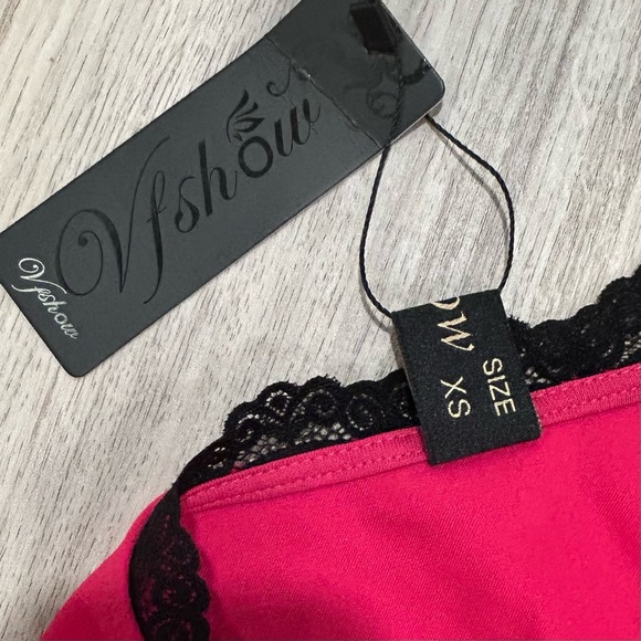 NWT VFShow Hot Pink Black Asymmetrical Midi Bodycon Cocktail Dress Size XS - Picture 3 of 6